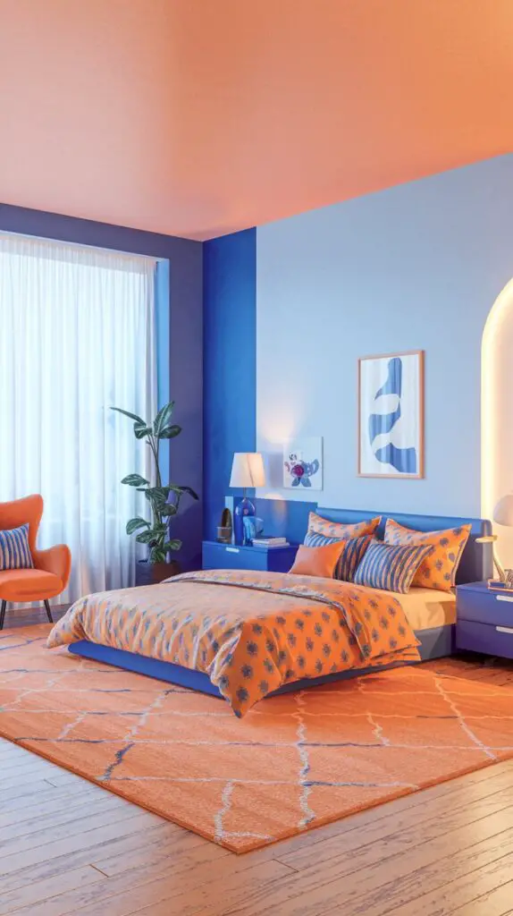 15 Stunning Blue and Orange Bedroom Ideas for a Modern Aesthetic 14 Blue and Orange Bedding