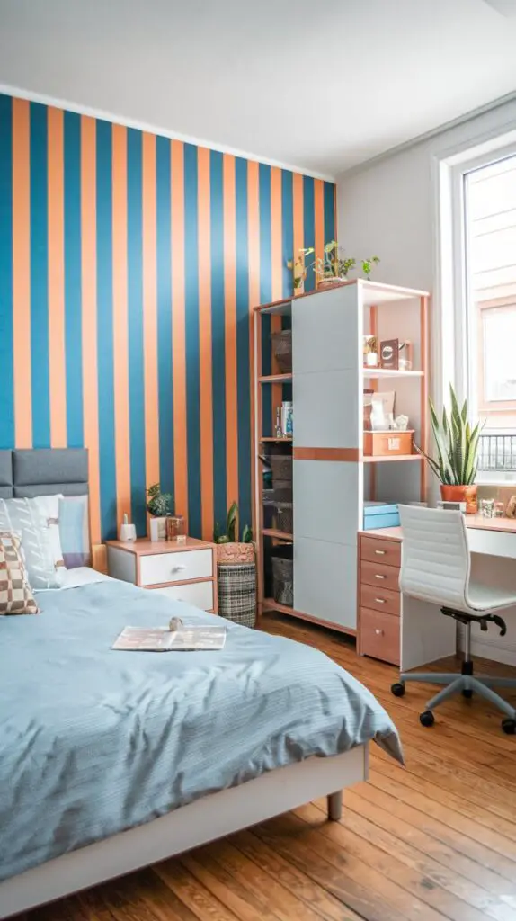 15 Stunning Blue and Orange Bedroom Ideas for a Modern Aesthetic 10 Blue and Orange Stripes