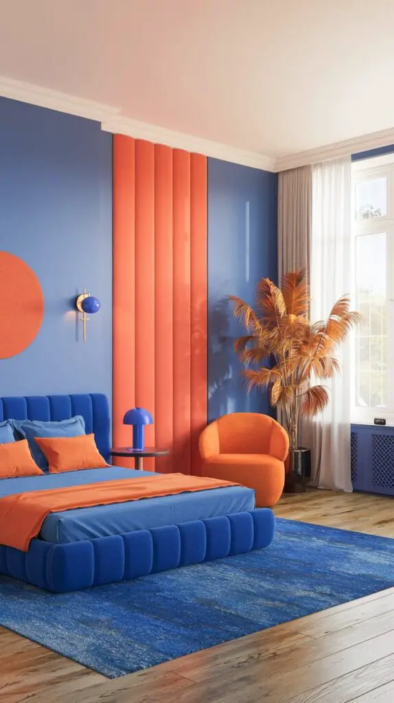 15 Stunning Blue and Orange Bedroom Ideas for a Modern Aesthetic 1 Bright Blue Walls