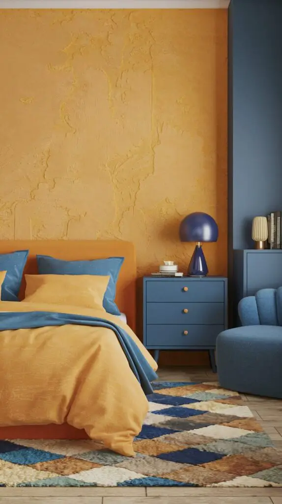 15 Stunning Blue and Orange Bedroom Ideas for a Modern Aesthetic 13 Orange Accent Wall