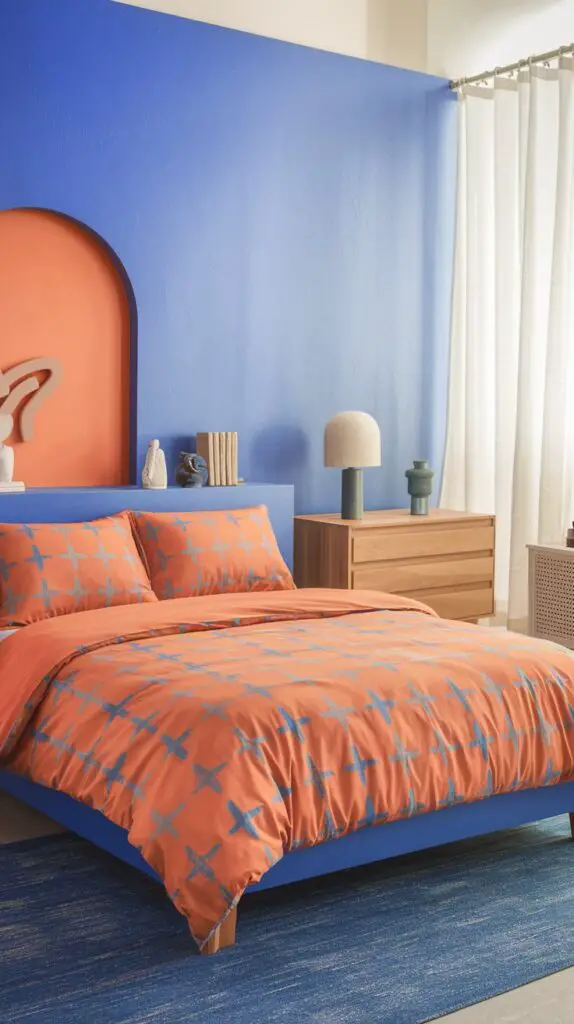 15 Stunning Blue and Orange Bedroom Ideas for a Modern Aesthetic 2 Orange Bedding