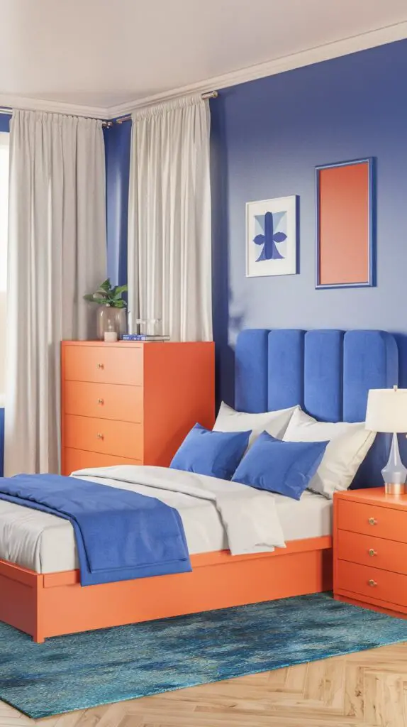 15 Stunning Blue and Orange Bedroom Ideas for a Modern Aesthetic 15 Orange Furniture