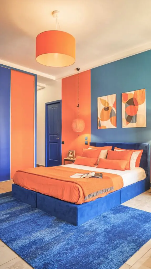 15 Stunning Blue and Orange Bedroom Ideas for a Modern Aesthetic 7 Orange Throw Pillows
