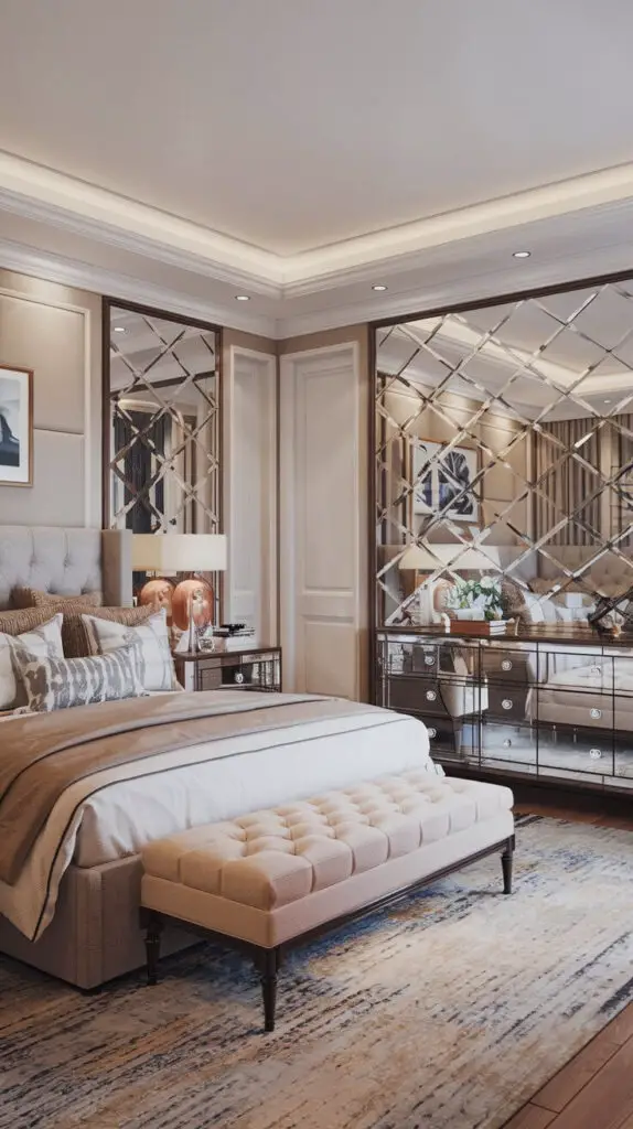 15 Transitional Bedroom Ideas for Small Spaces 4 Mirrored Accents