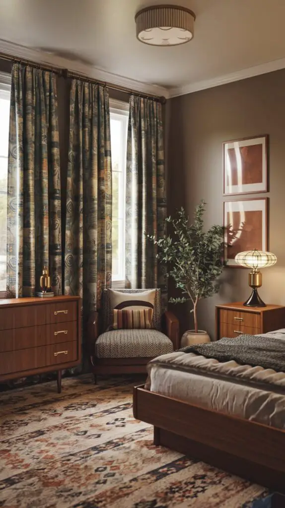 15 Retro Bedroom Décor Ideas to Transform Your Space 10 Patterned Curtains