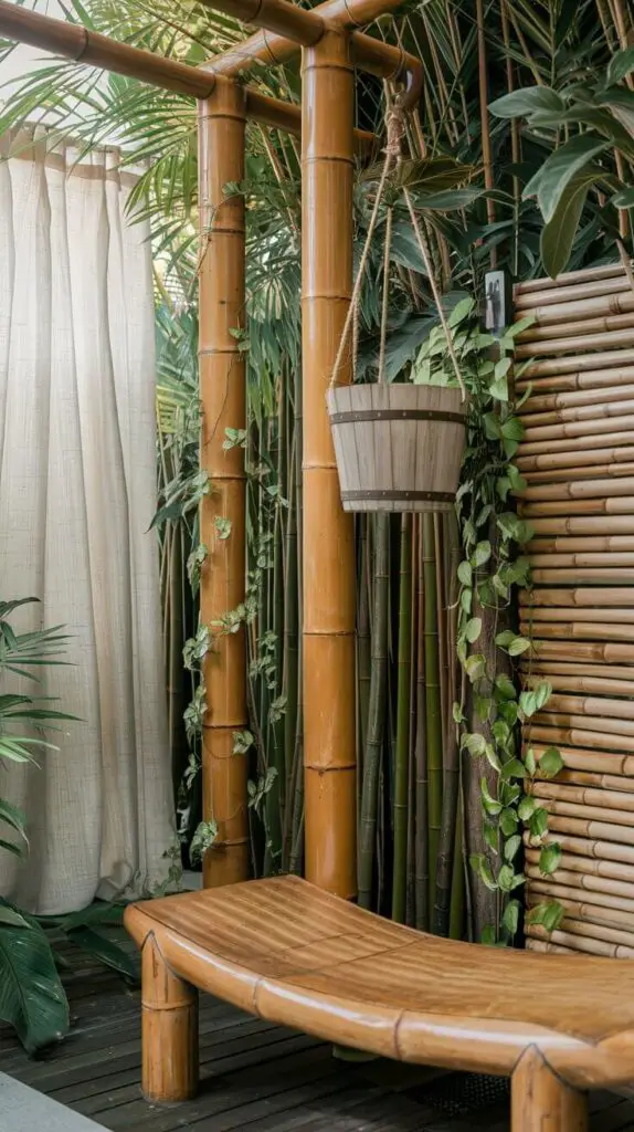 15 Rustic Outdoor Shower Ideas to Make Your Backyard the Ultimate Escape 2 The Bamboo Jungle Oasis