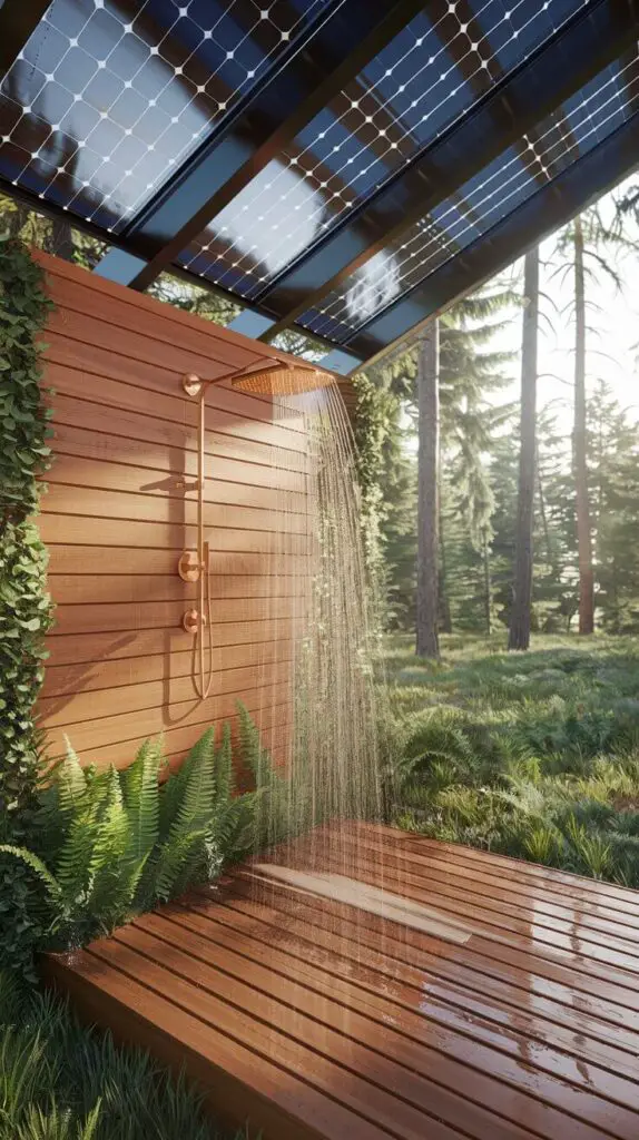 15 Rustic Outdoor Shower Ideas to Make Your Backyard the Ultimate Escape 10 The Solar-Powered Eco Dream