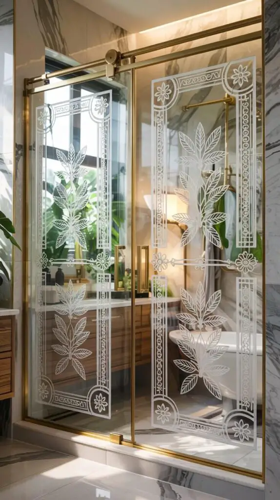 15 Stunning Glass Shower Doors Sliding Ideas for a Modern Bathroom 7 Etched Glass Patterns