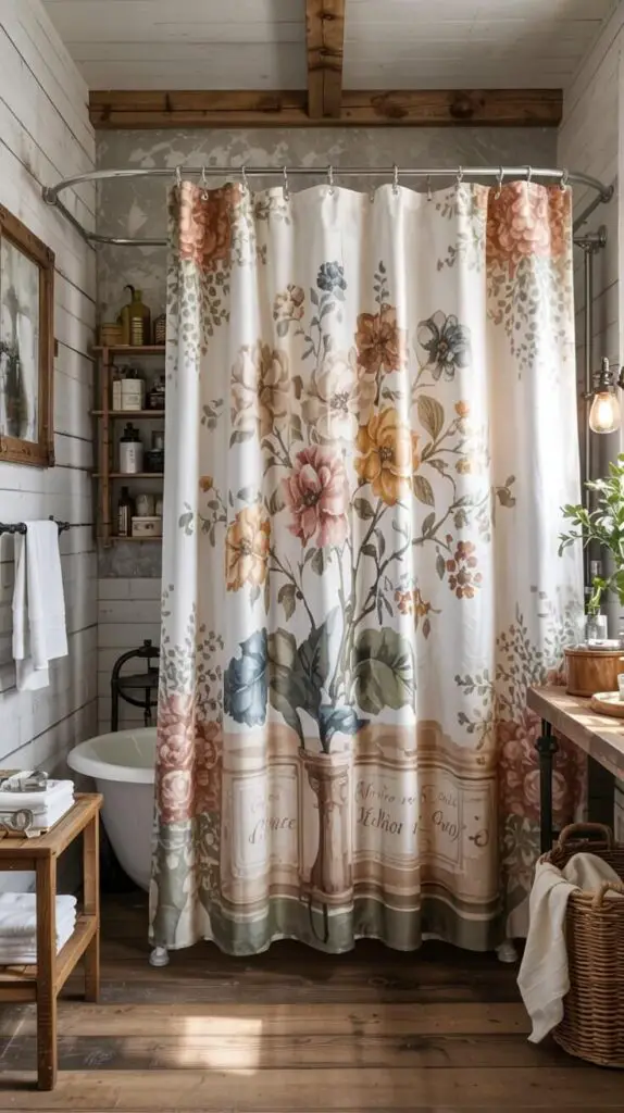 15 Farmhouse Shower Curtain Ideas to Transform Your Bathroom 2 Floral Prints