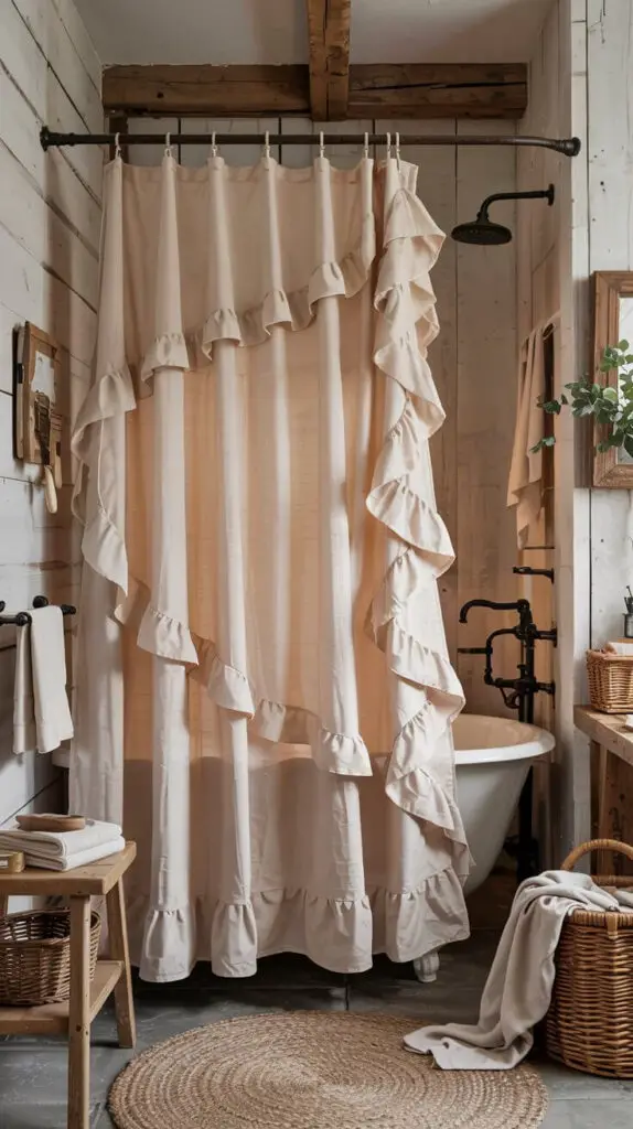 15 Farmhouse Shower Curtain Ideas to Transform Your Bathroom 5 Ruffled Edges