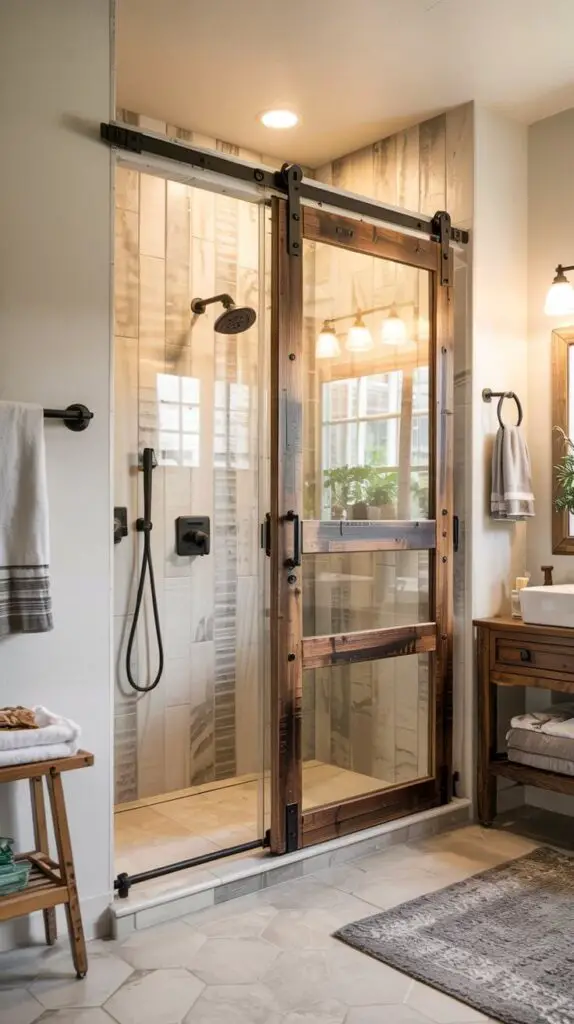 15 Stunning Glass Shower Doors Sliding Ideas for a Modern Bathroom 4 Sliding Barn Door Style