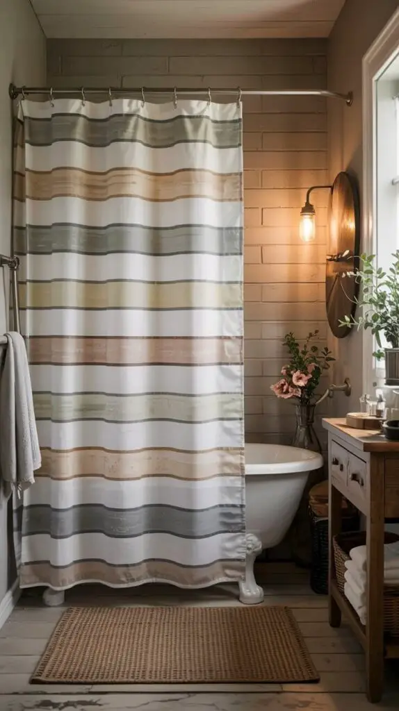 15 Farmhouse Shower Curtain Ideas to Transform Your Bathroom 4 Striped Designs