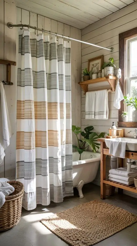15 Farmhouse Shower Curtain Ideas to Transform Your Bathroom 15 Woven Fabrics