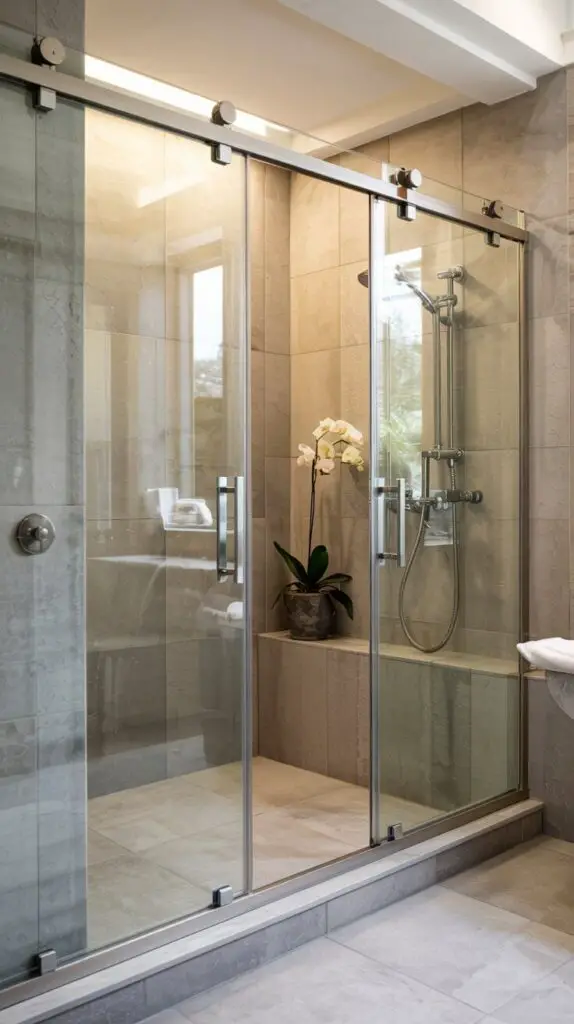 15 Stunning Glass Shower Doors Sliding Ideas for a Modern Bathroom 9 chrome hardware