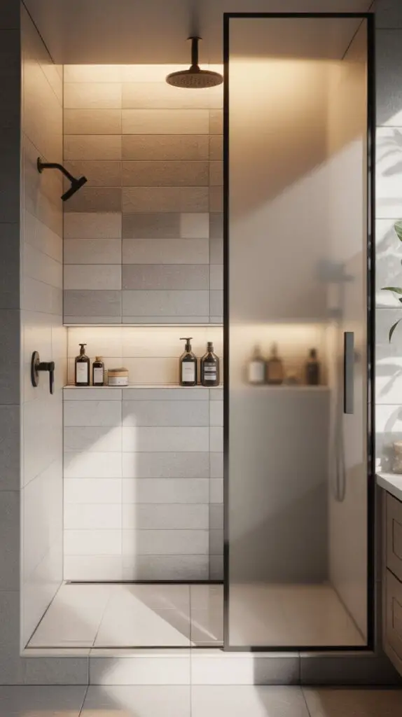 13 Frosted Shower Glass Ideas That’ll Actually Make You Love Your Bathroom 13 Frosted Niche Glass (For Shower Storage)