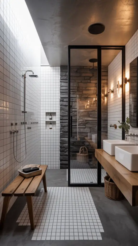 11 Bathroom Wet Room Ideas That'll Make You Want to Shower Twice a Day 6 Mix Materials for Texture and Contrast