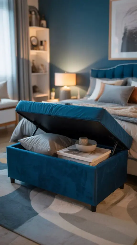 13 Stunning Modern Blue Bedroom Furniture Pieces You Need to See 6 Use a Deep Blue Storage Ottoman