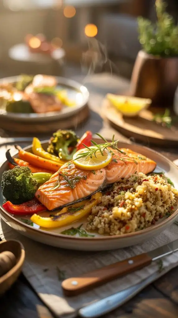 What Is the Healthiest Dinner You Can Eat? (Without Hating Your Life) 3 Grilled Salmon with Roasted Veggies & Quinoa
