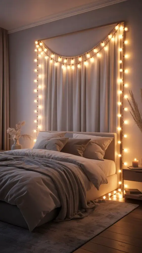 Cozy Small Bedroom Fairy Lights Decor Ideas: Because Who Doesn’t Want to Sleep in a Glowing Cloud? 2 Headboard Glow-Up Light It Up!