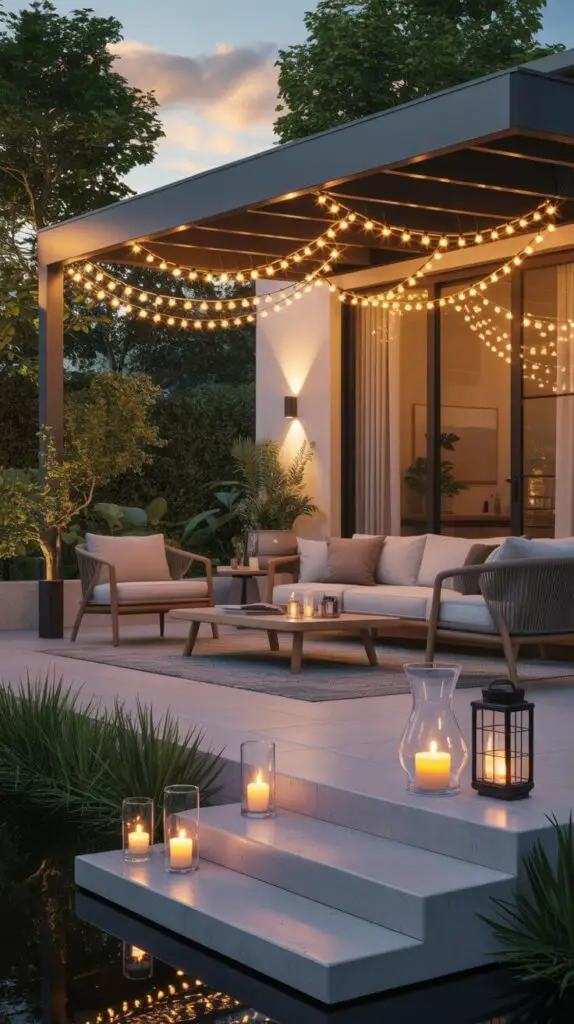 Modern Patio Decor Ideas That’ll Instantly Upgrade Your Outdoor Vibe 3 Light It Up Mood Lighting Makes or Breaks It