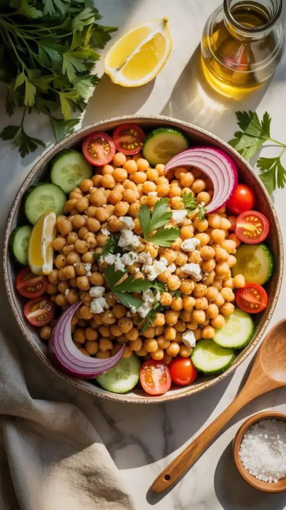 Easy Light Dinner Recipes That Won’t Leave You in a Food Coma 3 Mediterranean Chickpea Salad (No Stove, No Stress)