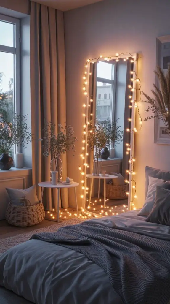 Cozy Small Bedroom Fairy Lights Decor Ideas: Because Who Doesn’t Want to Sleep in a Glowing Cloud? 3 Mirror, Mirror—Now With Sparkles