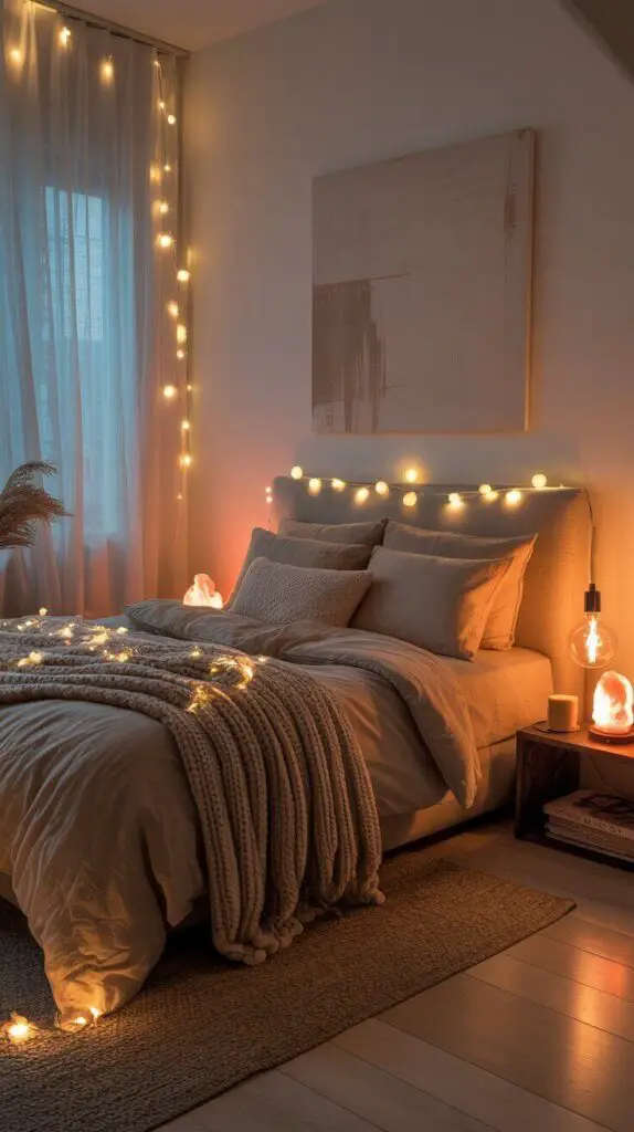 Cozy Small Bedroom Fairy Lights Decor Ideas: Because Who Doesn’t Want to Sleep in a Glowing Cloud? 7 Mix ‘Em Up Fairy Lights + Other Cozy Lighting