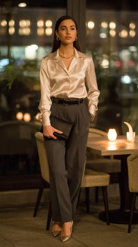 Classy Outfit for a Fancy Dinner Night: What to Wear When You Want to Wow 3 Tailored Trousers + Blouse = Chef’s Kiss