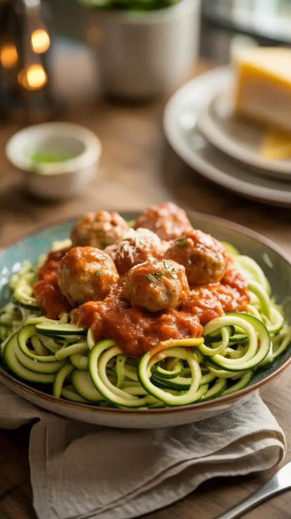 What Is the Healthiest Dinner You Can Eat? (Without Hating Your Life) 6 Zoodle Bowl with Turkey Meatballs