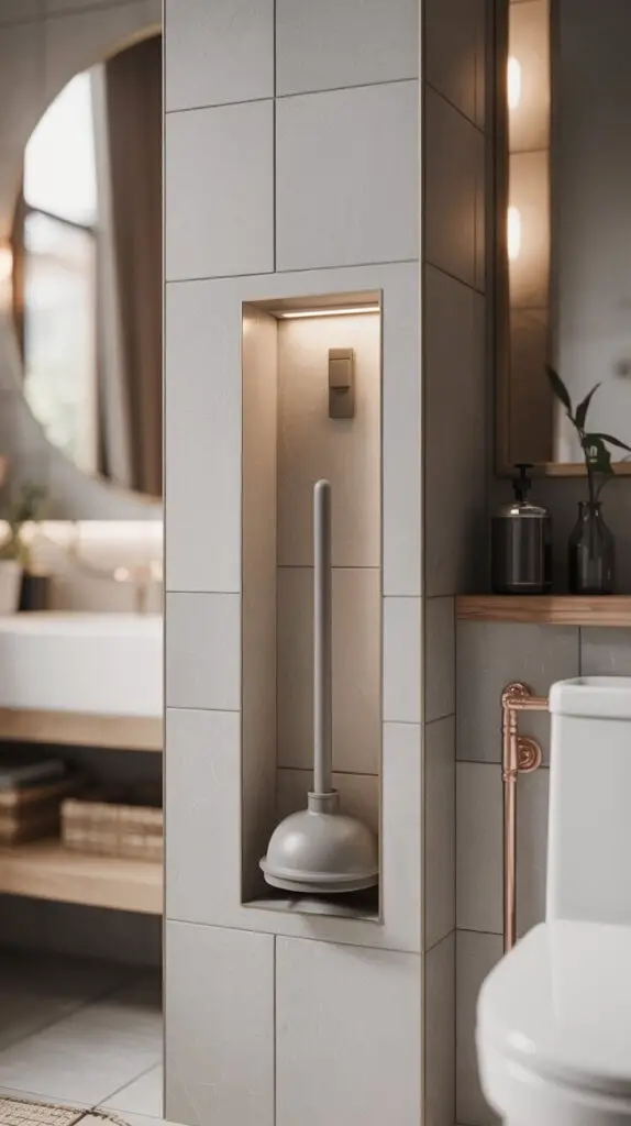 Toilet Plunger Storage Ideas That Won’t Creep Out Your Guests (Or You) 6 🖼️ Option 5 Custom-Built Storage Niche (For the Overachievers)