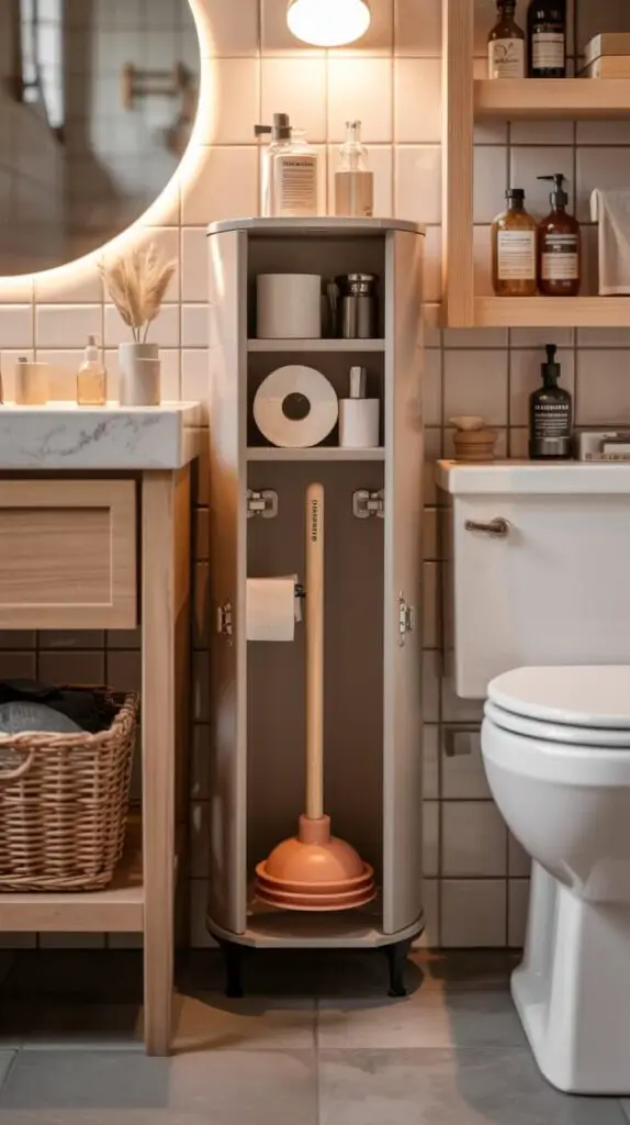 Toilet Plunger Storage Ideas That Won’t Creep Out Your Guests (Or You) 4 🚪 Option 3 Behind-the-Toilet Cabinet or Caddy