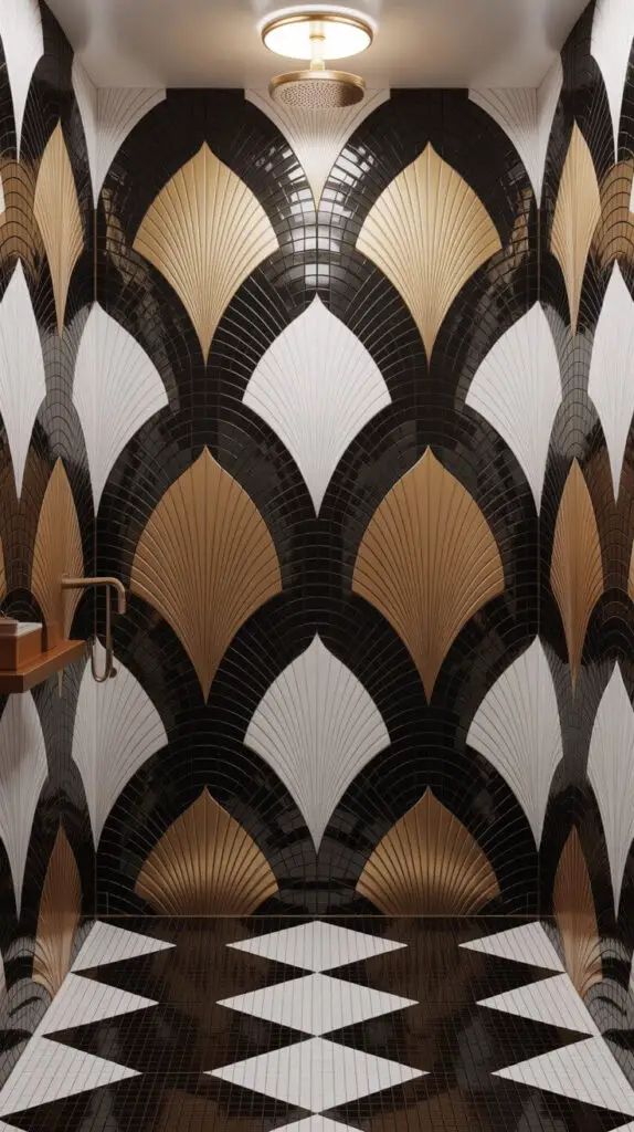 15 Mosaic Shower Tile Design Ideas That’ll Make You Want to Redo Your Bathroom 14 Art Deco Flair