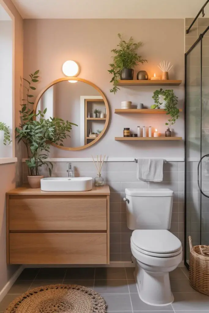 How to Decorate a Small Bathroom with No Window 4 Floating Shelves or Vanities