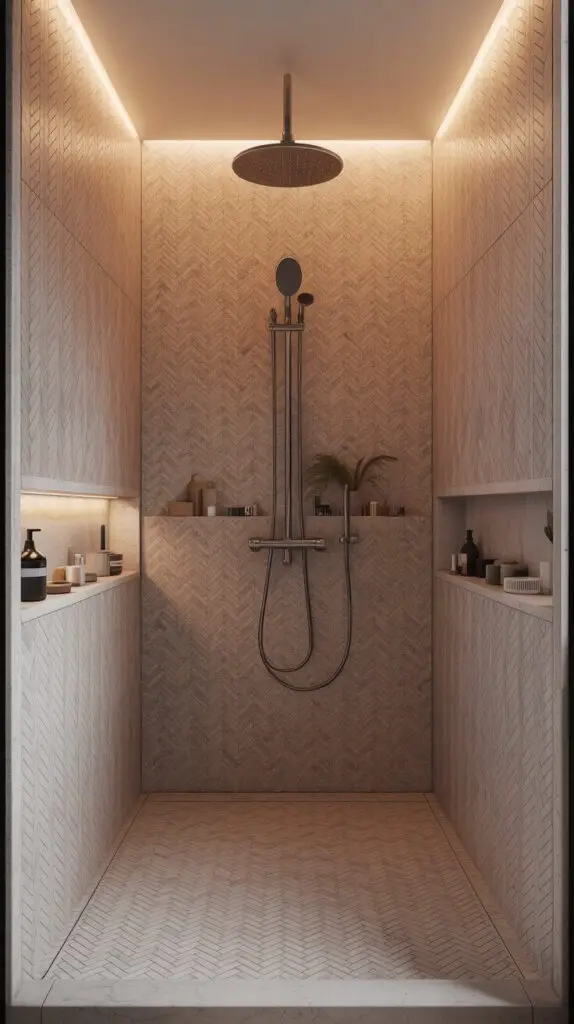 15 Mosaic Shower Tile Design Ideas That’ll Make You Want to Redo Your Bathroom 12 Herringbone Layout