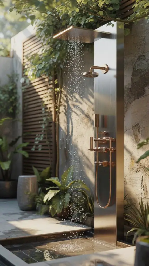 Outdoor Showers Ideas: How to Make a Splash (Without Flooding Your Backyard) 7 Metal Modern & Industrial