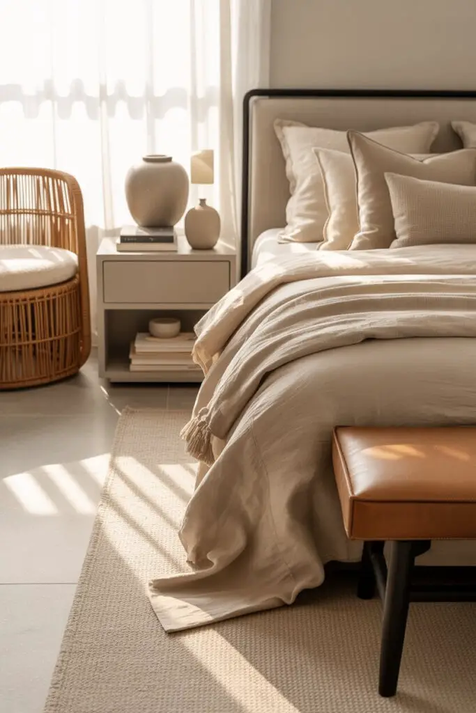 Neutral Bedroom Decorating Ideas That Won’t Bore You to Sleep 😴 5 Mix Up Your Materials