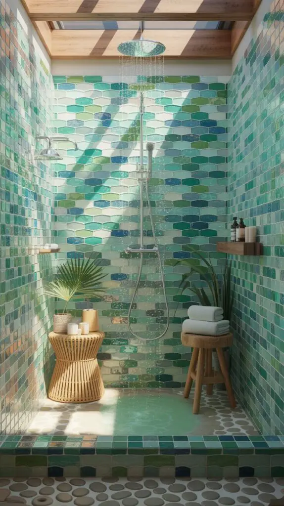 15 Mosaic Shower Tile Design Ideas That’ll Make You Want to Redo Your Bathroom 4 Ocean-Inspired Blues and Greens