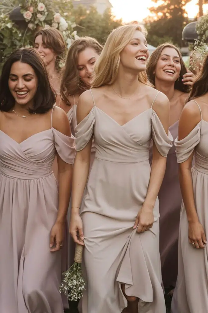 Nice Bridesmaid Dresses: Styles Your Squad Will Actually Love (And Not Secretly Hate 😅) 4 Off-the-Shoulder – A Little Romance, Please