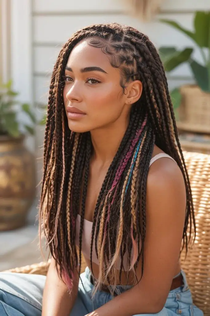Boho Knotless Braids Ideas: The Ultimate Guide to Your Next Free-Spirited Look 9 Peekaboo Color Pop