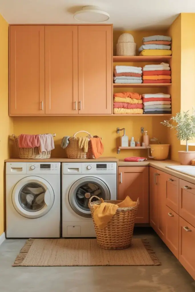 The Best Colors for Your Laundry Room: A Guide to Creating a Fresh and Fun Space 4 Playful Yet Practical Muted Yellows and Warm Oranges