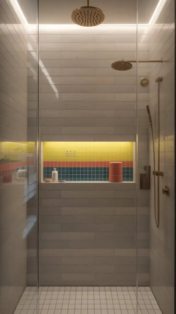 15 Mosaic Shower Tile Design Ideas That’ll Make You Want to Redo Your Bathroom 13 Pop of Color Niche