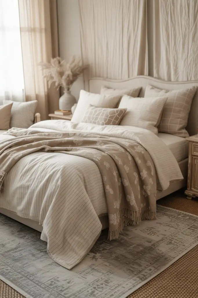 Neutral Bedroom Decorating Ideas That Won’t Bore You to Sleep 😴 8 Say Yes to Soft Patterns