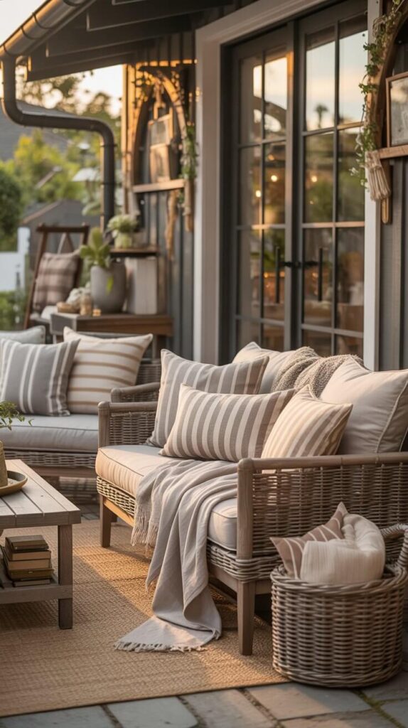 Farmhouse Outdoor Decor Ideas That’ll Make Your Backyard the Envy of the Neighborhood 6 Textiles & Soft Stuff Because Even the Outdoors Deserve to Be Comfy