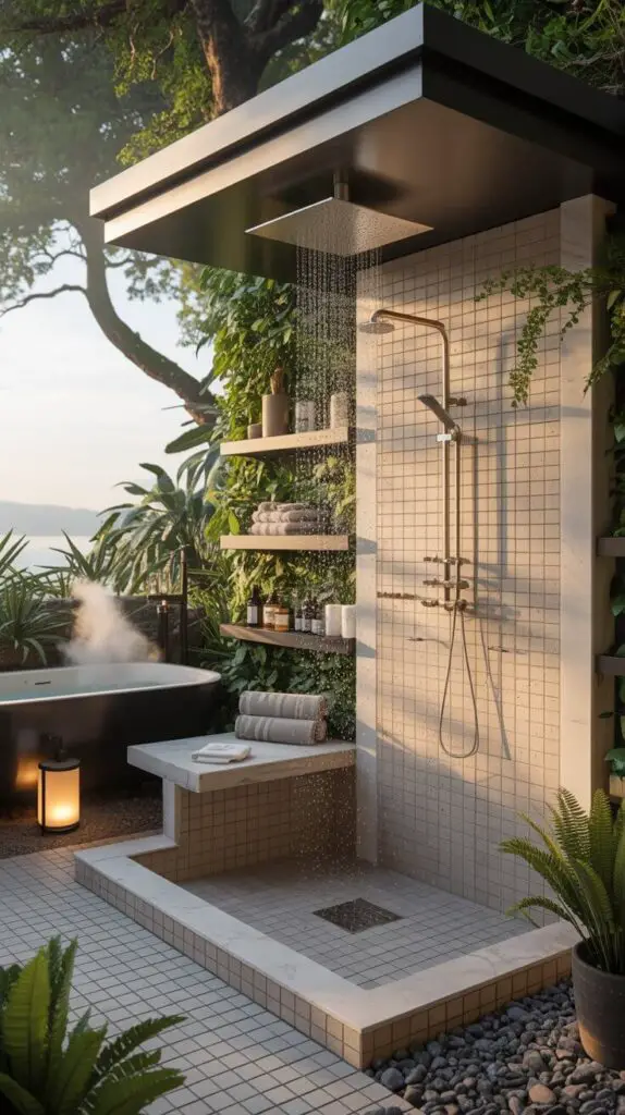 Outdoor Showers Ideas: How to Make a Splash (Without Flooding Your Backyard) 4 The Full-On Luxe Outdoor Bathroom