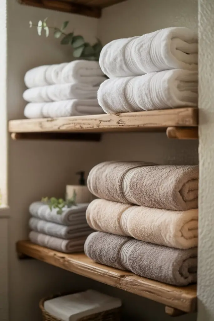 How to Keep Bathroom Towels Organized Without Losing Your Mind 4 Towel Shelves