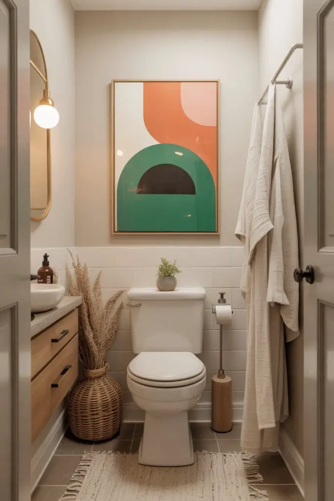 How to Incorporate Art in a Small Bathroom Design (Without Making It Feel Cluttered) 4 Above the Toilet