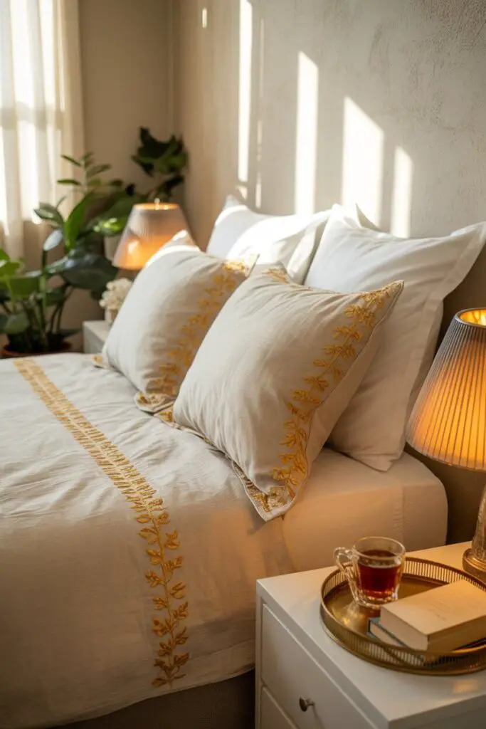 How to Incorporate Gold Accents in a Classy Bedroom: 13 Stunning Ways That Actually Work ✨ 11 Accent Your Bedding Zone