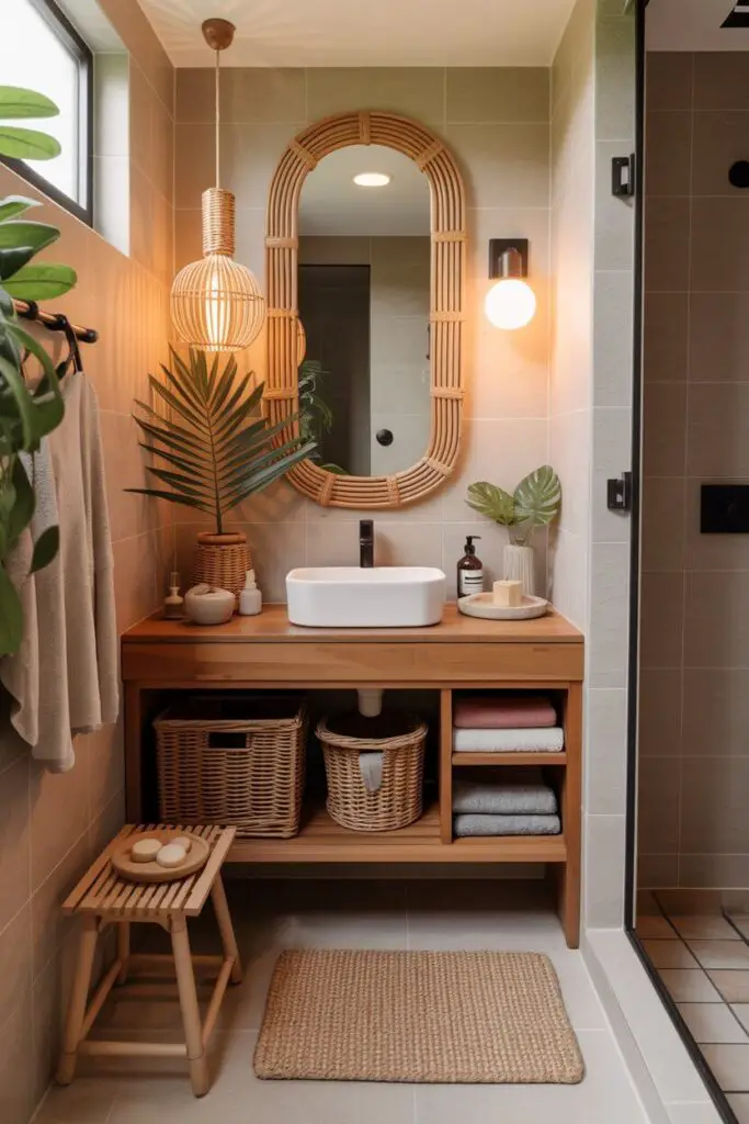 How to Create a Tropical Look in a Small Bathroom (Without Needing a Plane Ticket) 2 Bring in Natural Materials