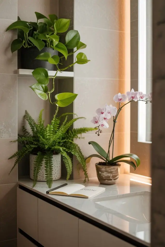 How to Create a Zen Atmosphere in a Small Bathroom (Your Daily Dose of Calm) 6 Bring in Plants (Even Faux Ones)