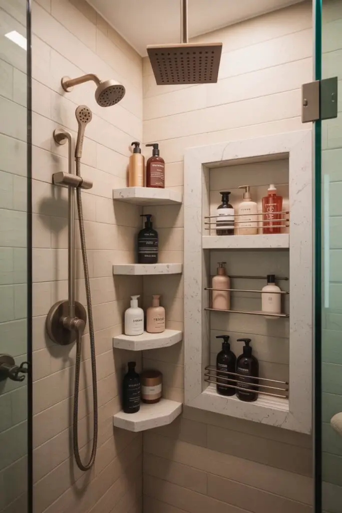 How Can I Maximize Storage in Tiny Bathroom (without Turning it into a Clutter Cave)? 5 Build storage into the shower without the clutter